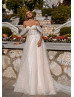 Off Shoulder Beaded Lace Tulle Princess Wedding Dress